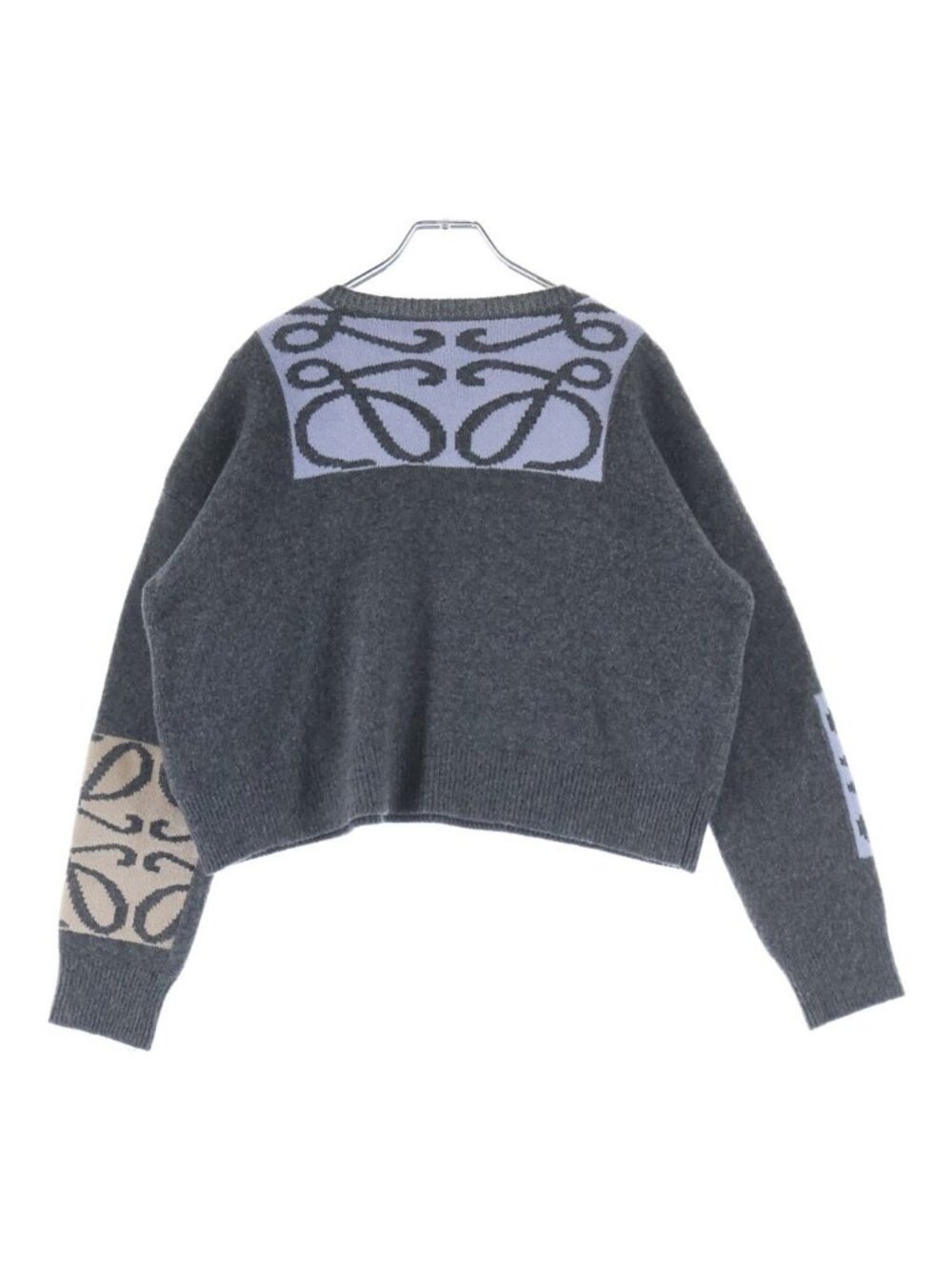 Loewe Anagram Jacquard Wool Knit Sweater Crew Neck Gray